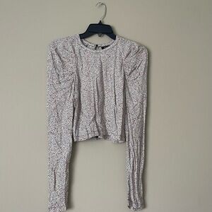 AFRM Blouse Womens Small Petite Cheetah Long Sleeve Crew Neck Ruched Top